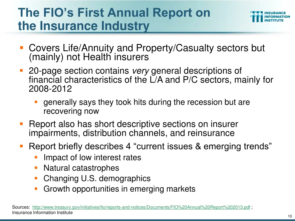 the fio s first annual report on the insurance