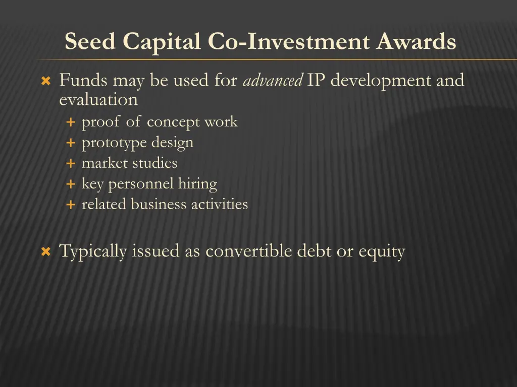 seed capital co investment awards