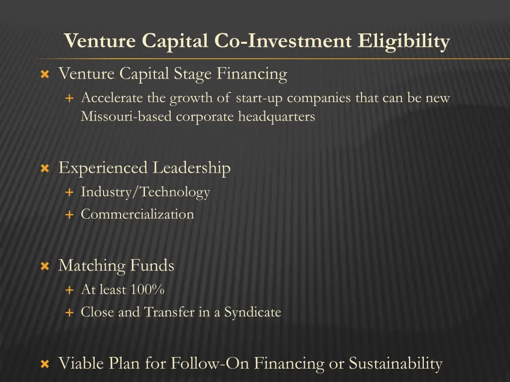 venture capital co investment eligibility