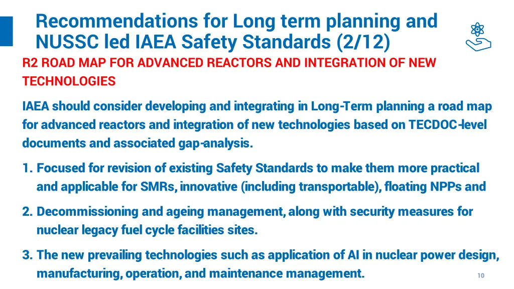 recommendations for long term planning and nussc 1
