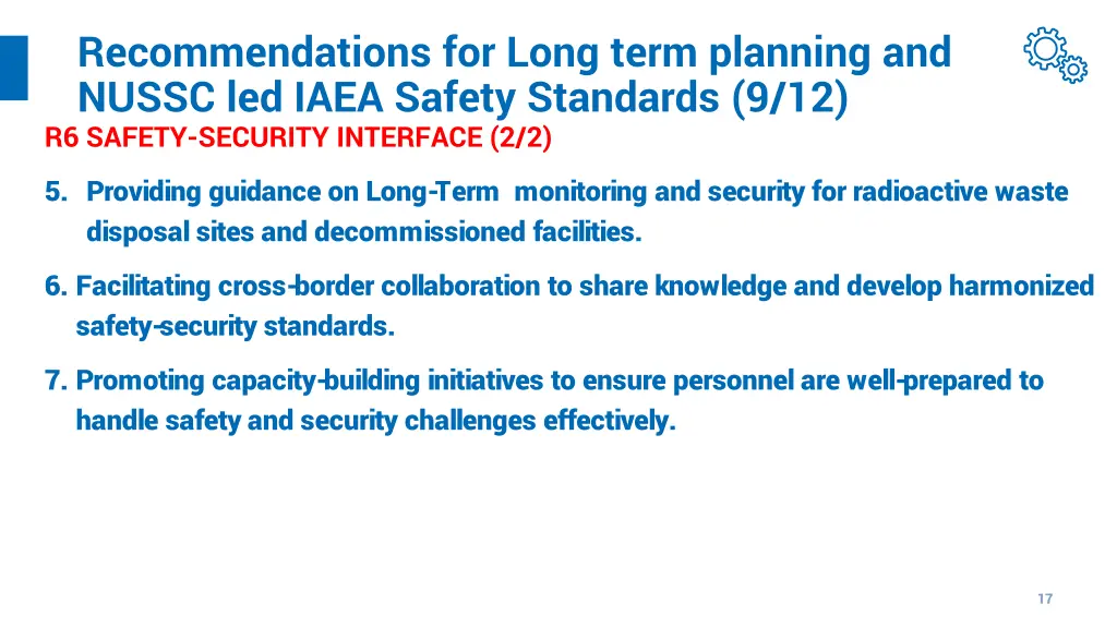 recommendations for long term planning and nussc 8