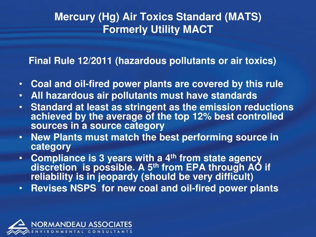 mercury hg air toxics standard mats formerly