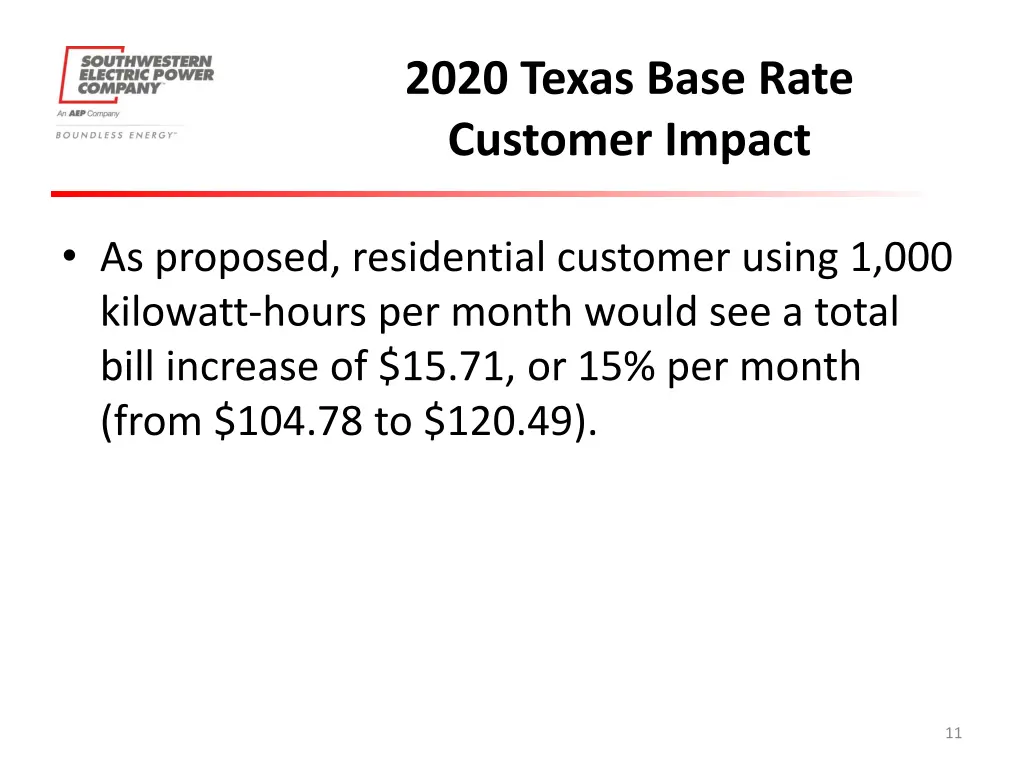 2020 texas base rate customer impact