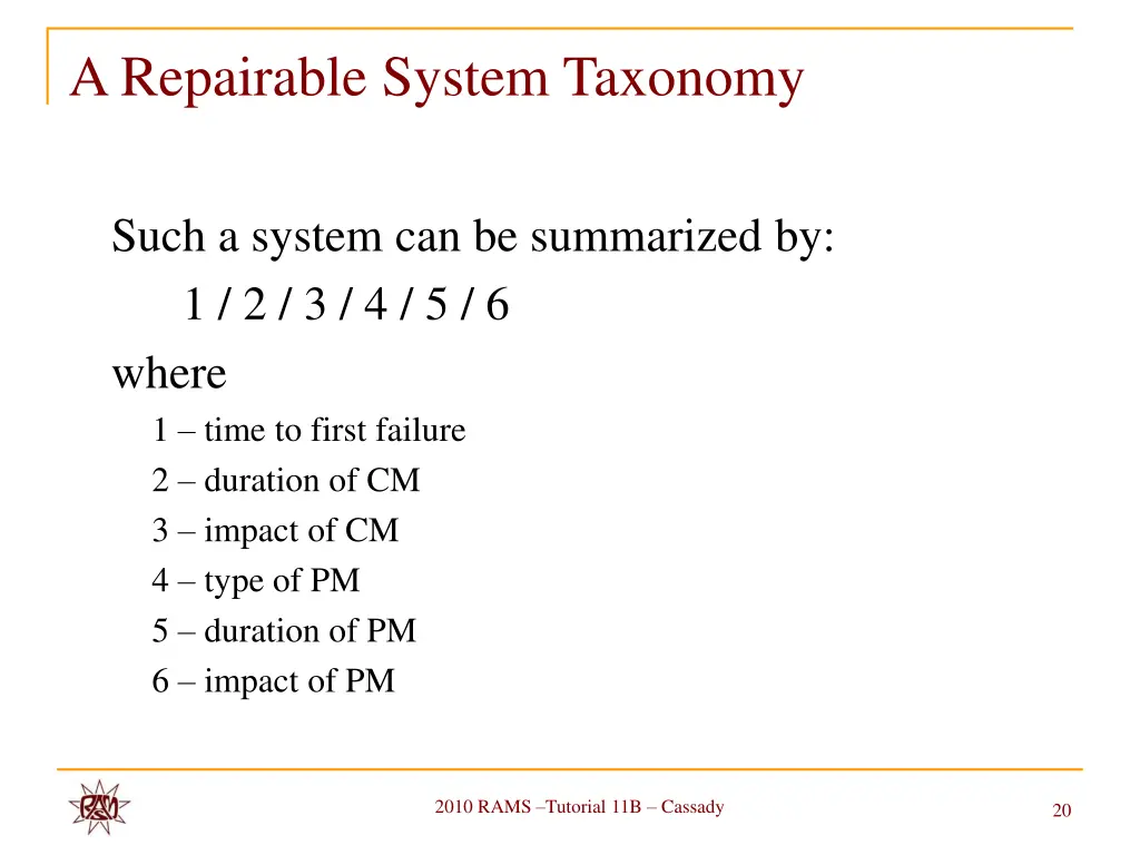 a repairable system taxonomy 1