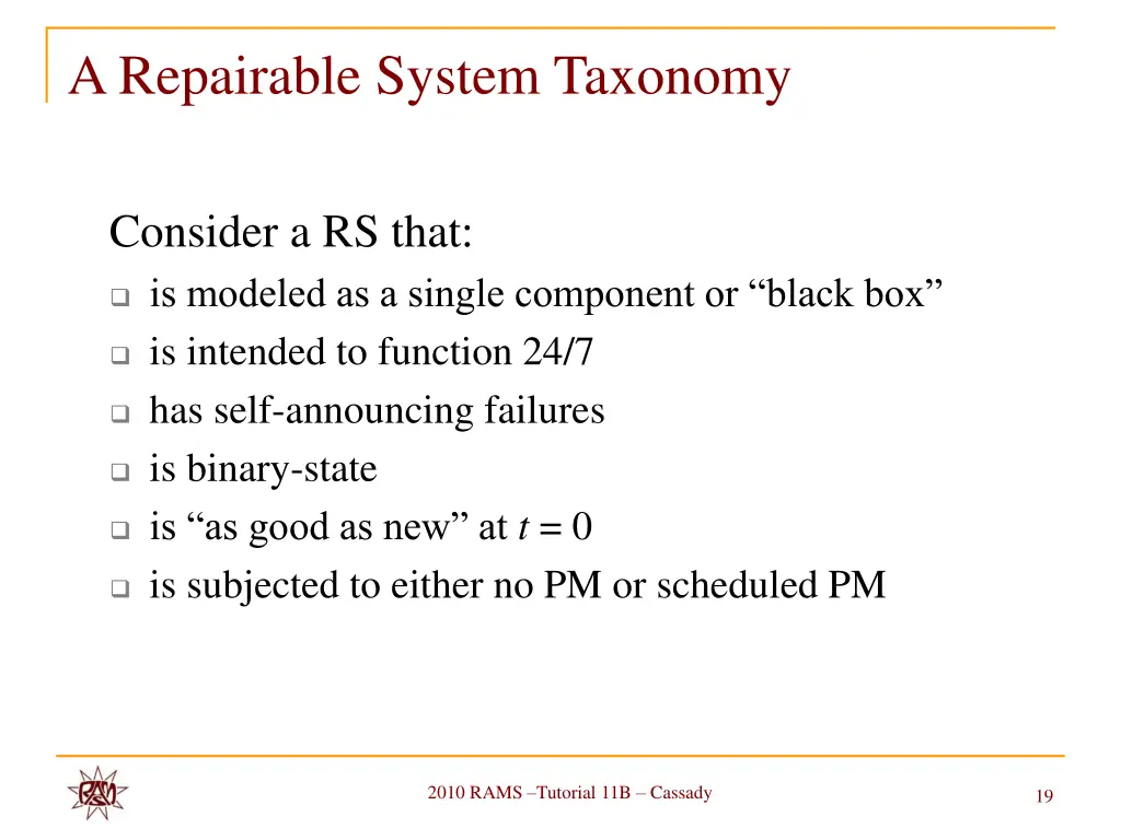 a repairable system taxonomy