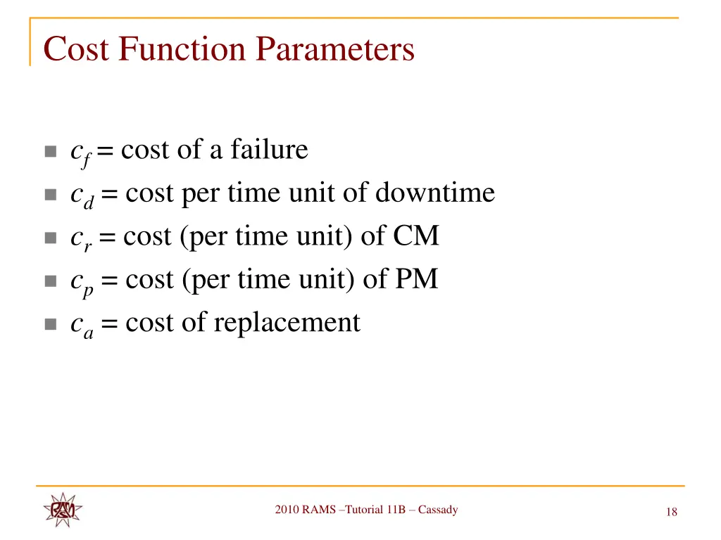 cost function parameters
