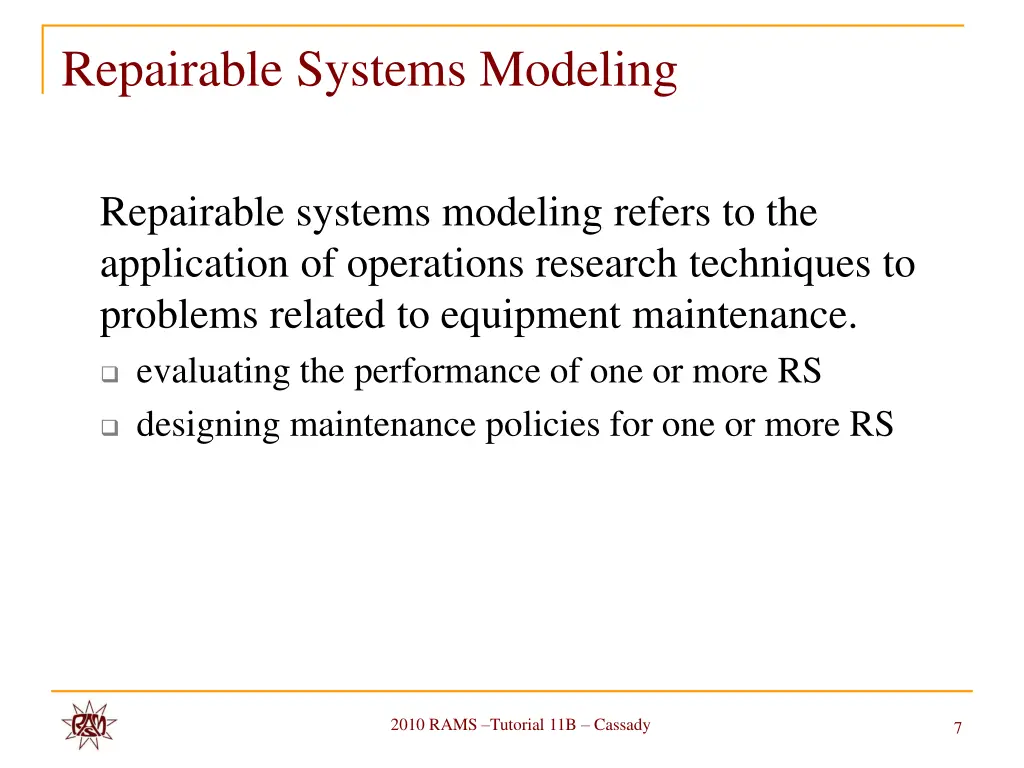 repairable systems modeling