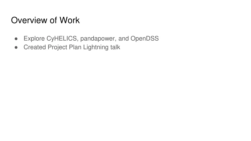 overview of work