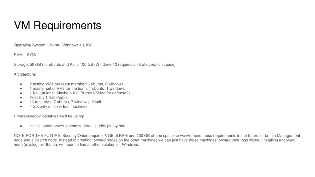 vm requirements