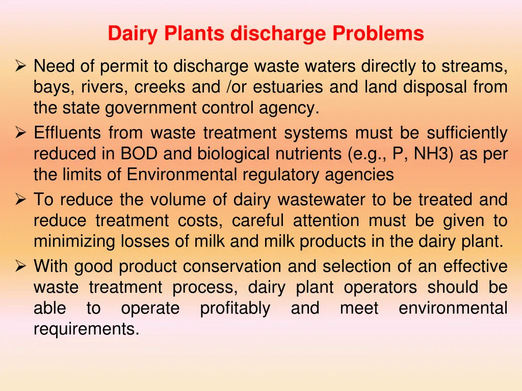 dairy plants discharge problems