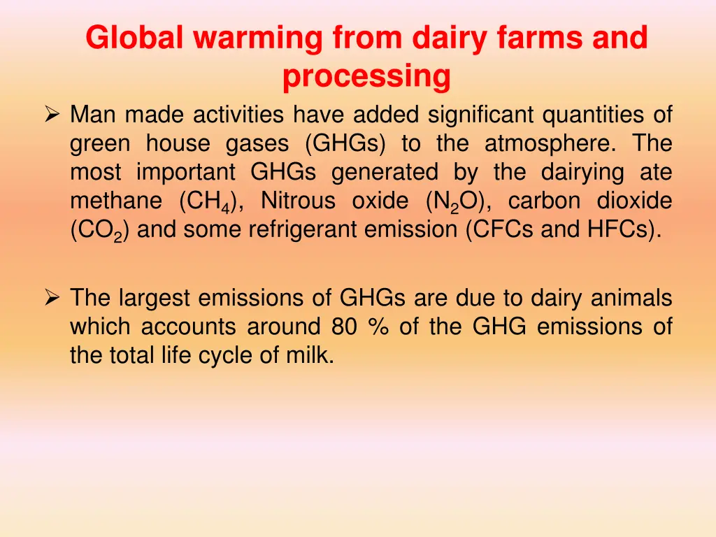 global warming from dairy farms and processing