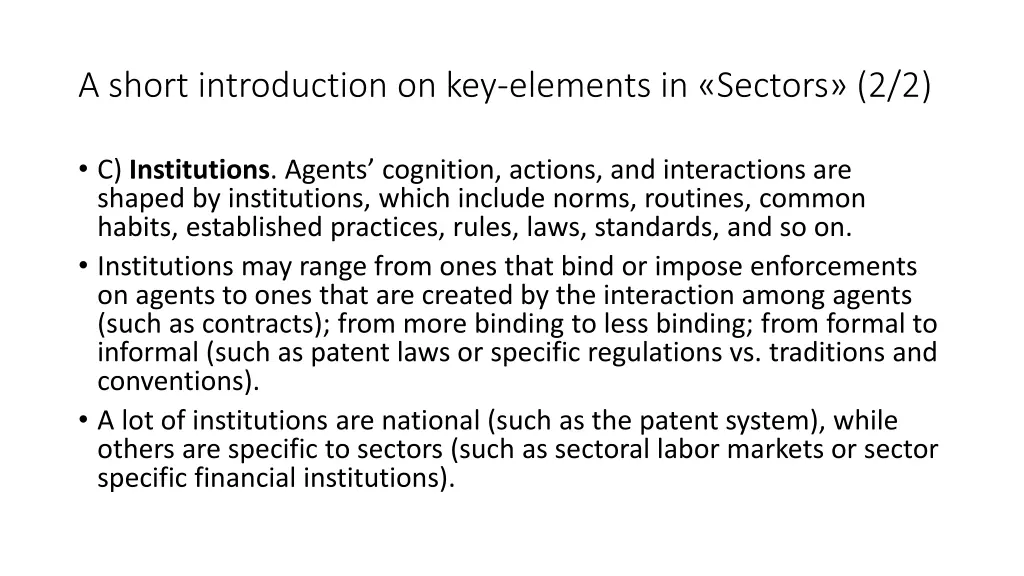 a short introduction on key elements in sectors