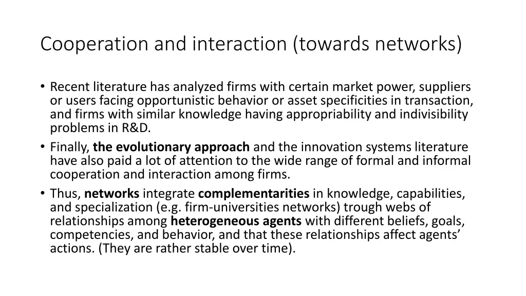 cooperation and interaction towards networks