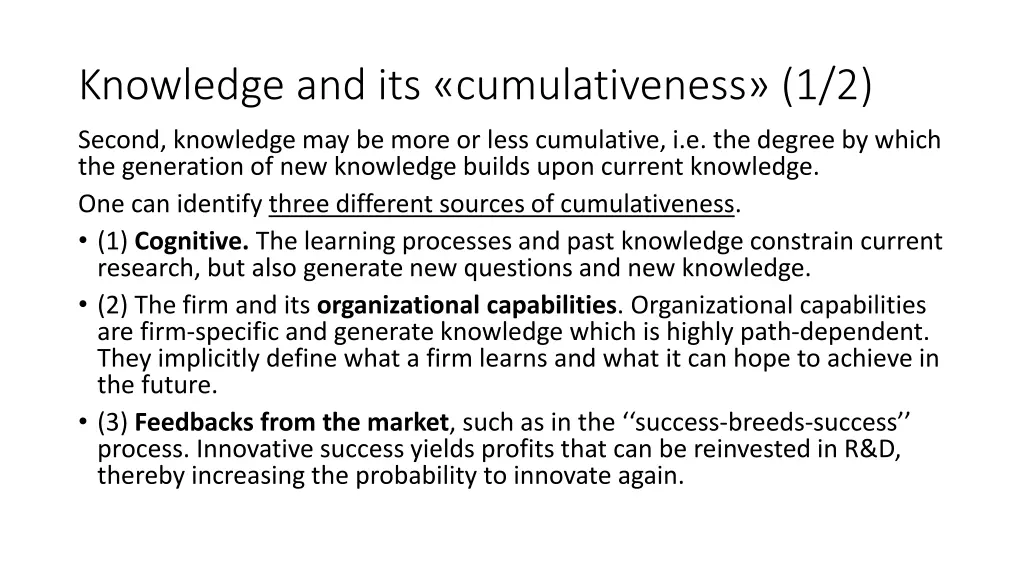 knowledge and its cumulativeness 1 2