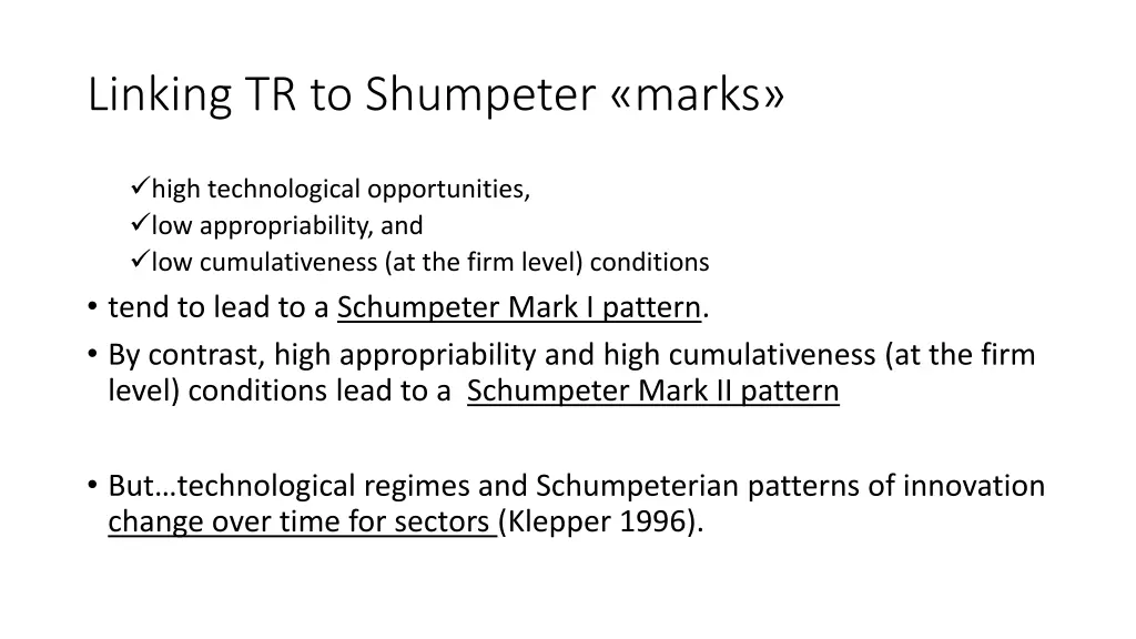 linking tr to shumpeter marks