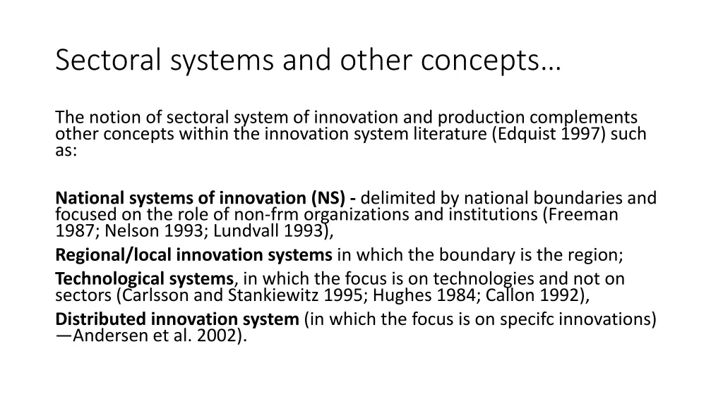 sectoral systems and other concepts