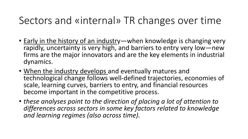 sectors and internal tr changes over time