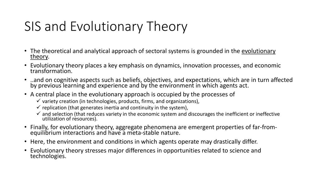 sis and evolutionary theory