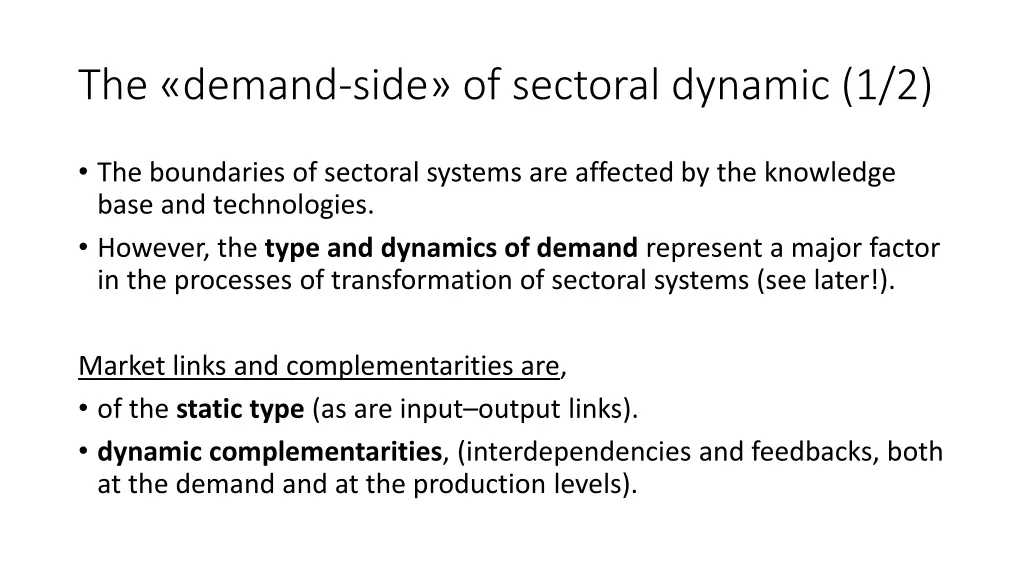the demand side of sectoral dynamic 1 2