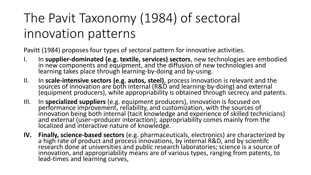 the pavit taxonomy 1984 of sectoral innovation