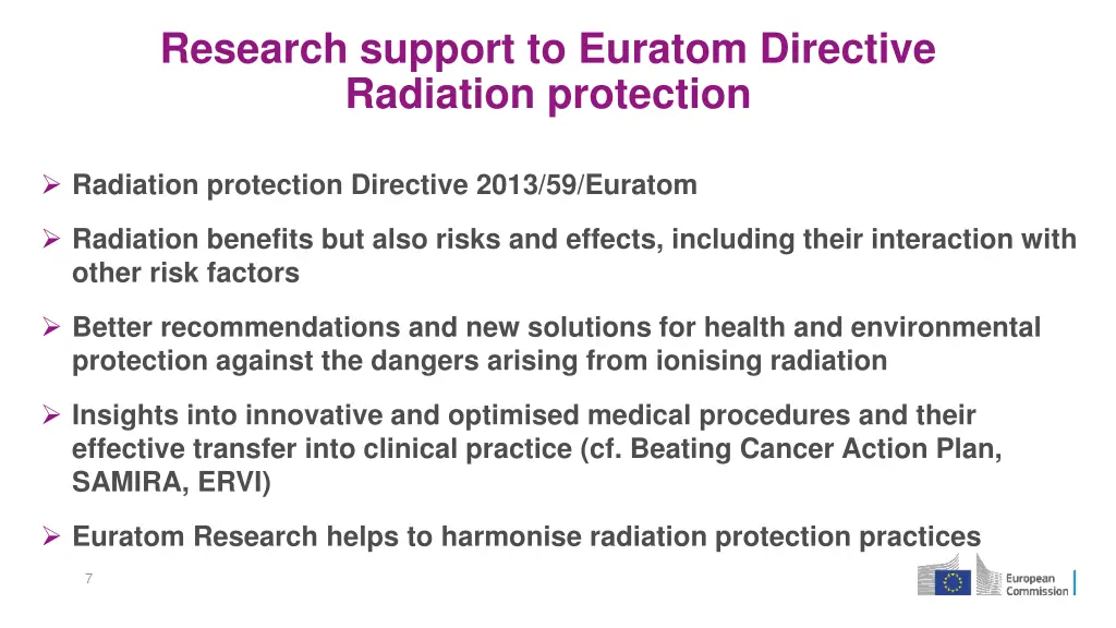 research support to euratom directive radiation