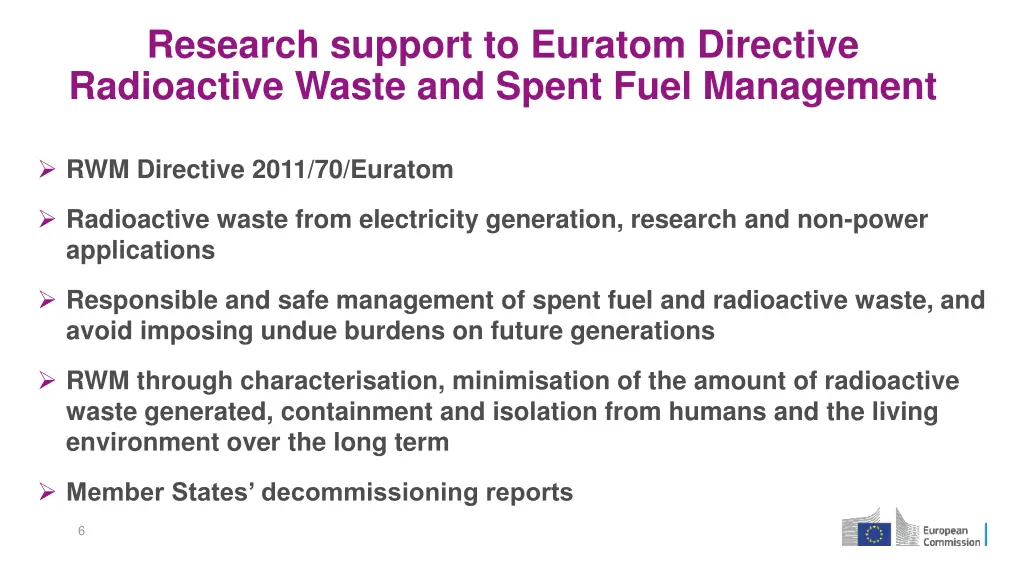 research support to euratom directive radioactive