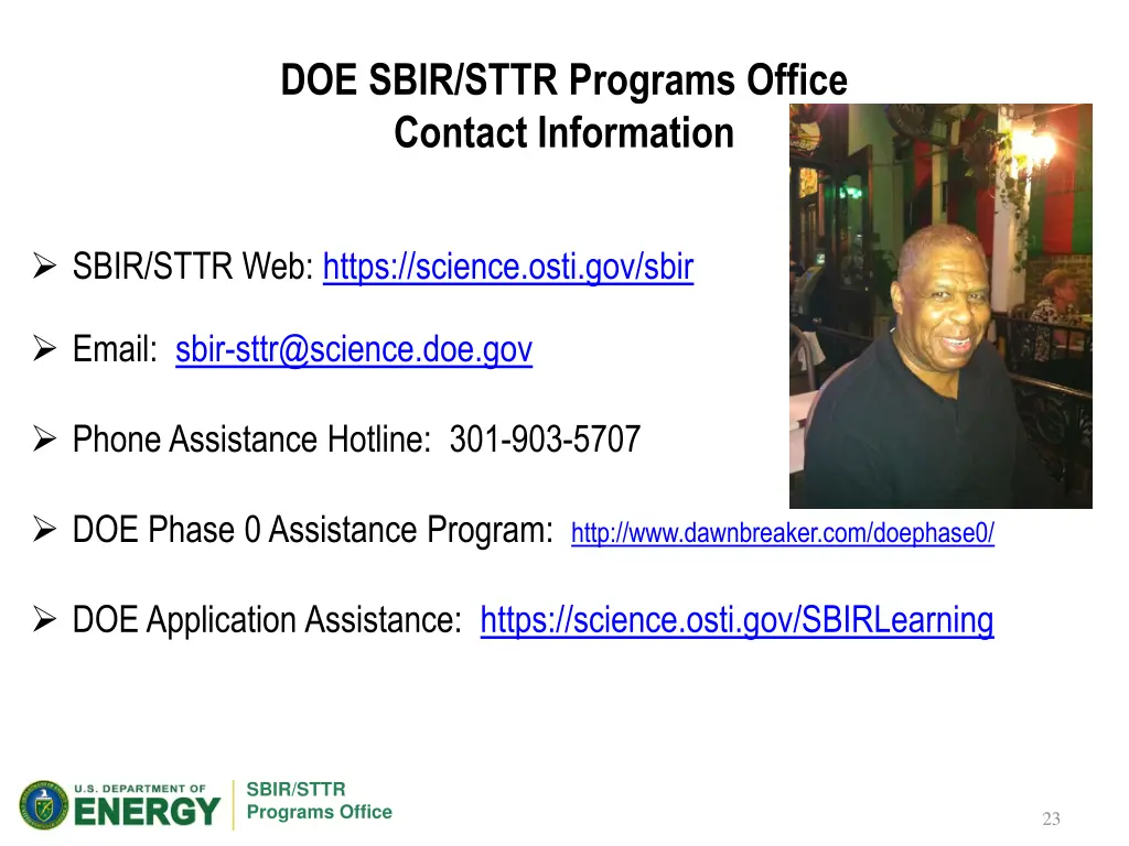 doe sbir sttr programs office contact information