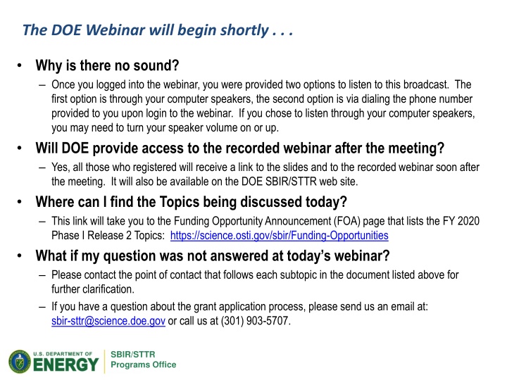 the doe webinar will begin shortly
