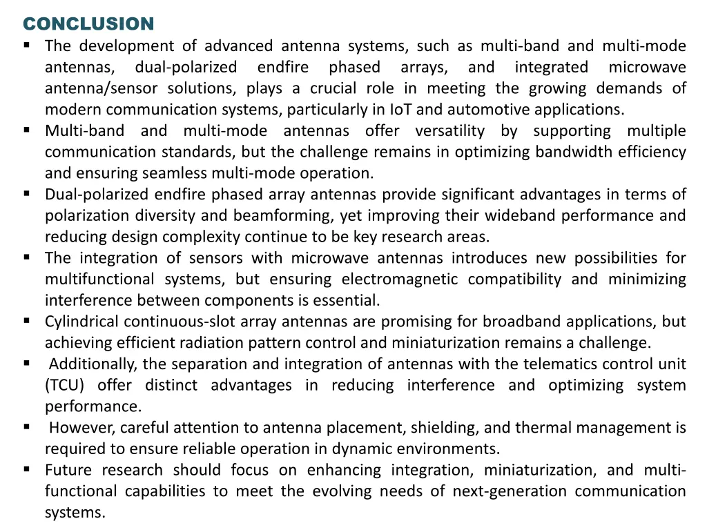 conclusion the development of advanced antenna