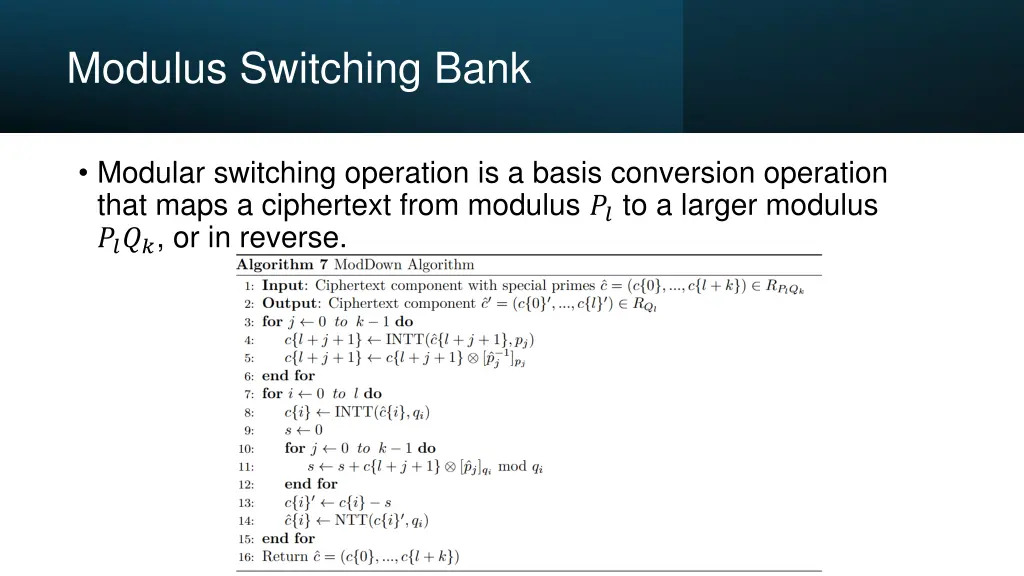 modulus switching bank