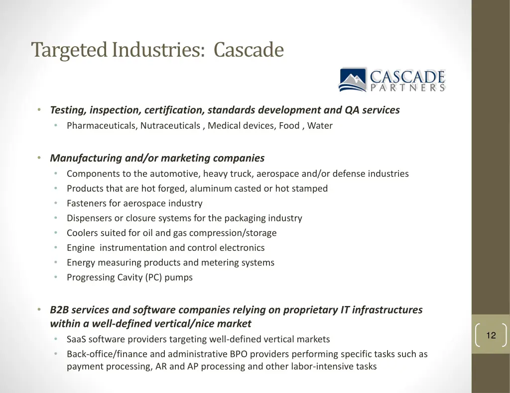 targeted industries cascade