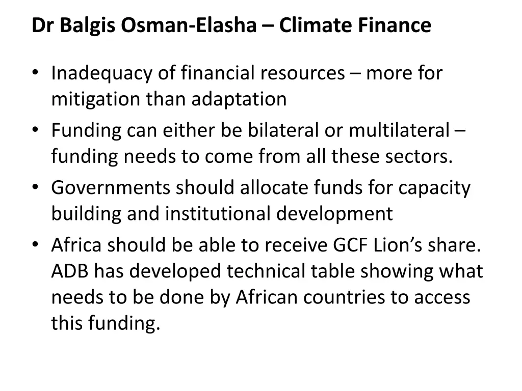 dr balgis osman elasha climate finance