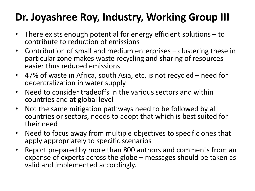 dr joyashree roy industry working group iii 1