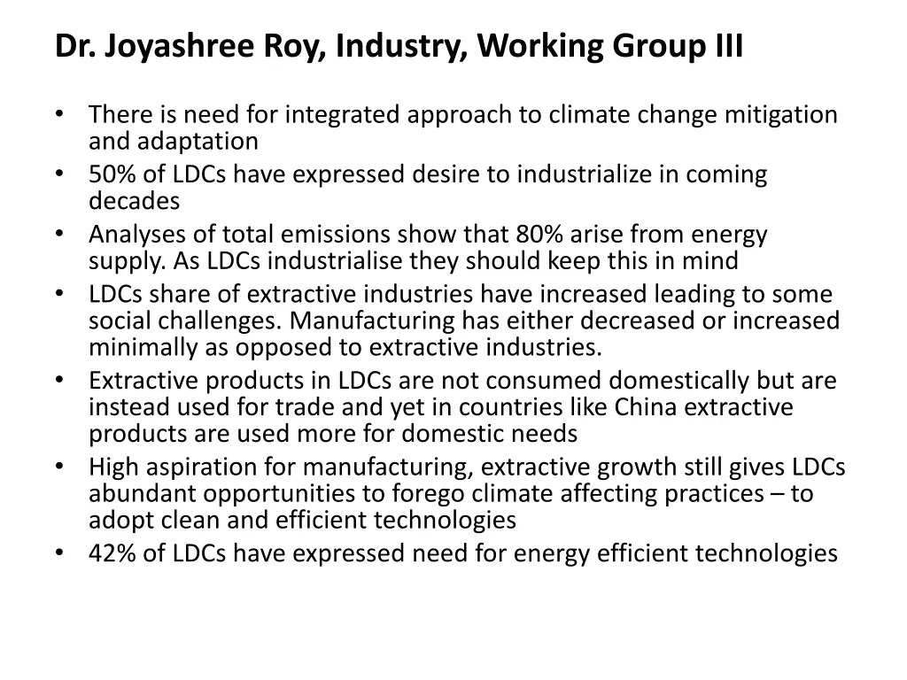 dr joyashree roy industry working group iii
