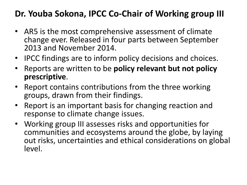 dr youba sokona ipcc co chair of working group iii