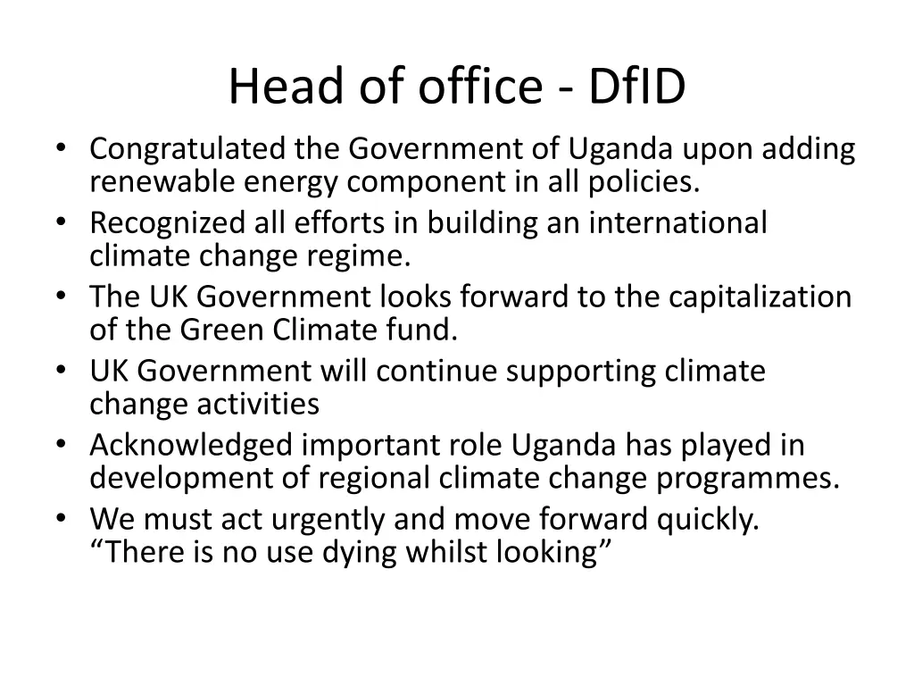 head of office dfid congratulated the government