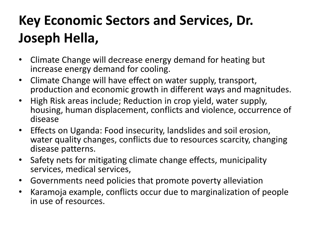 key economic sectors and services dr joseph hella
