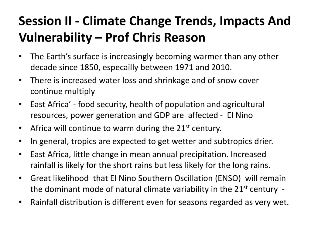 session ii climate change trends impacts