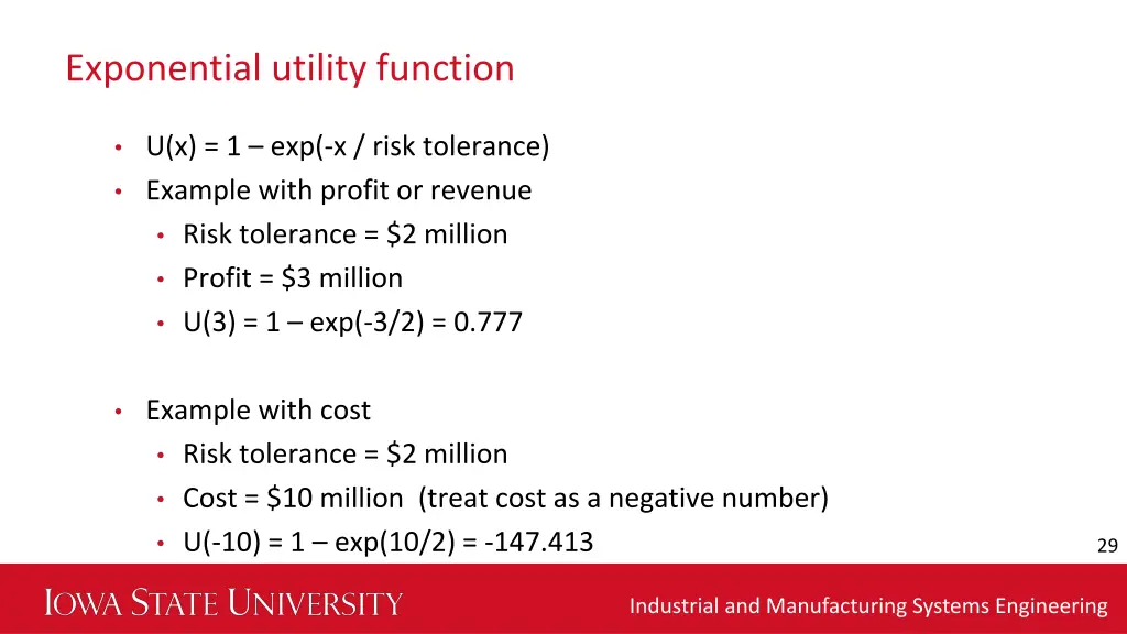 exponential utility function