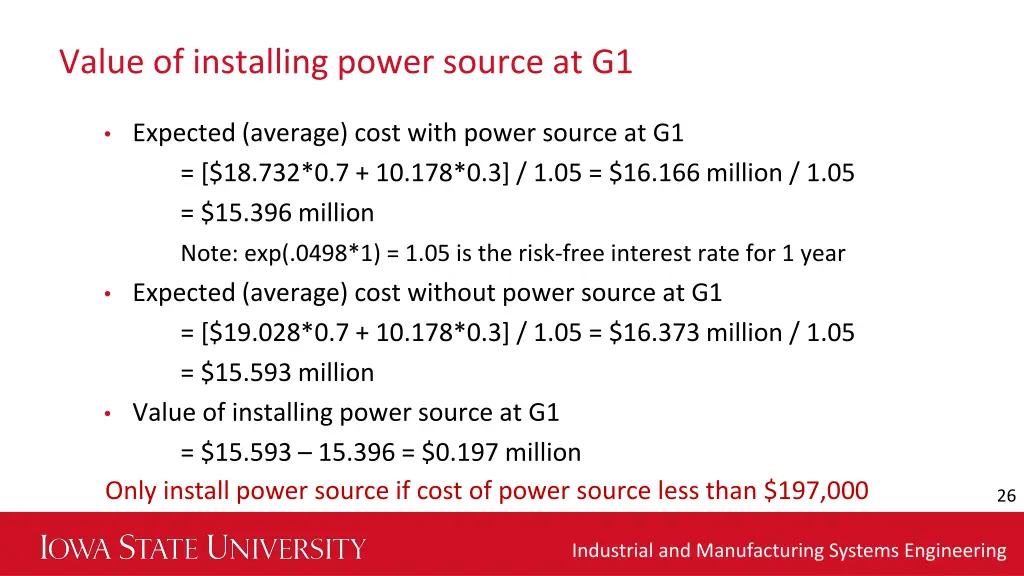 value of installing power source at g1
