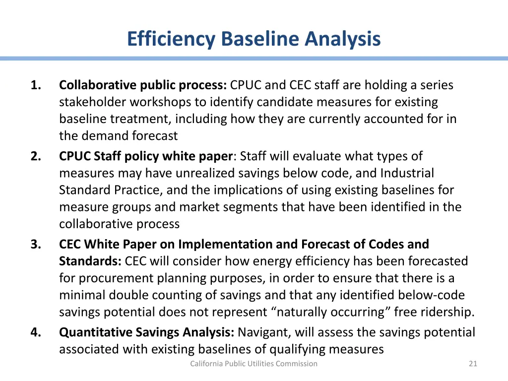 efficiency baseline analysis