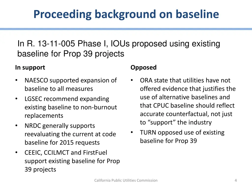 proceeding background on baseline