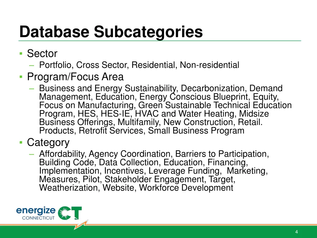 database subcategories