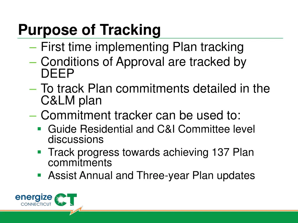 purpose of tracking first time implementing plan