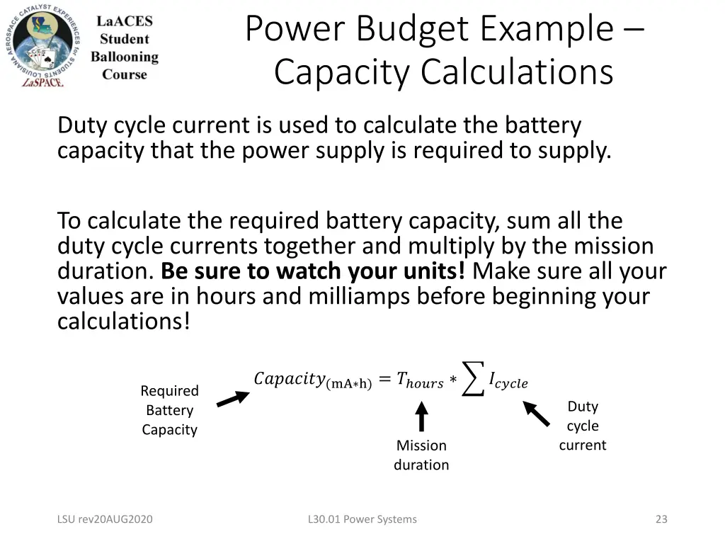 power budget example capacity calculations