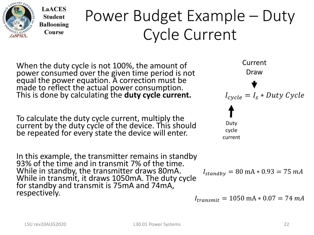 power budget example duty cycle current
