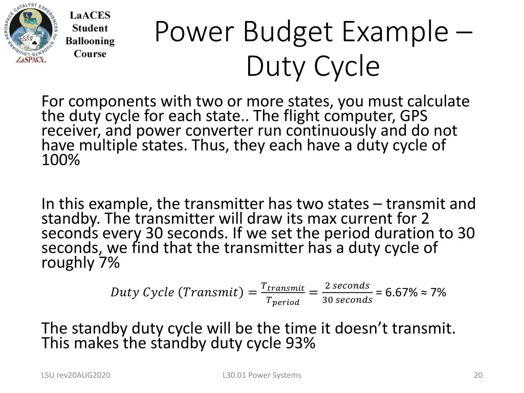 power budget example duty cycle