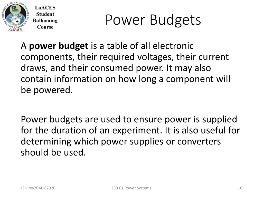 power budgets