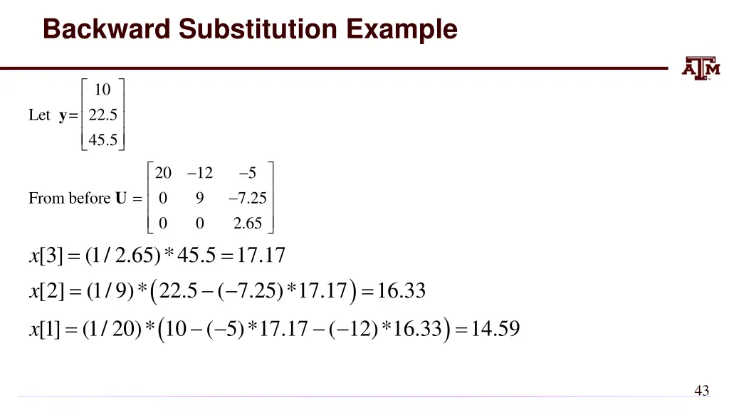 backward substitution example