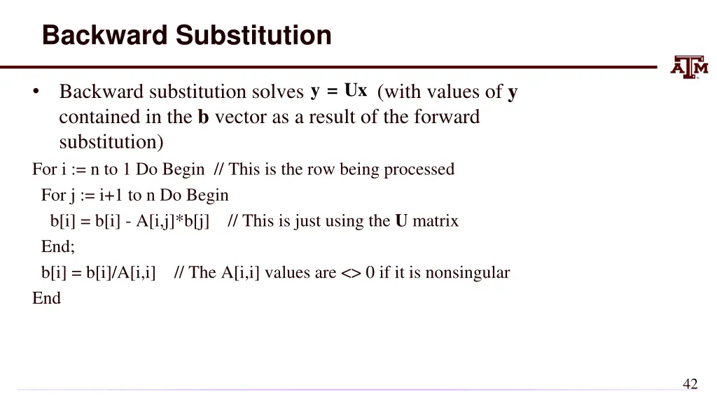 backward substitution